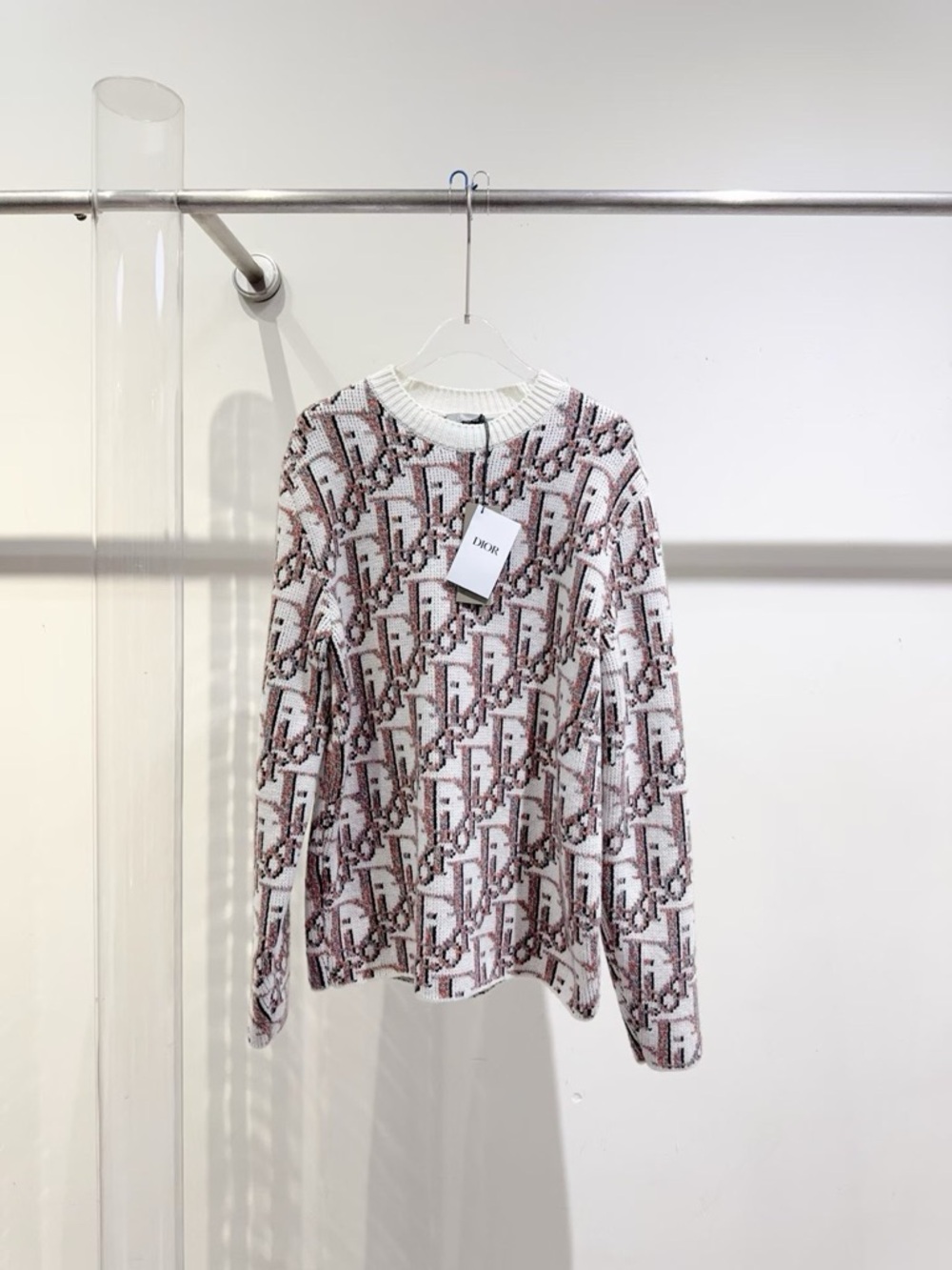Authentic Dior Cream Ribbed Knit Sweater with Logo Tag